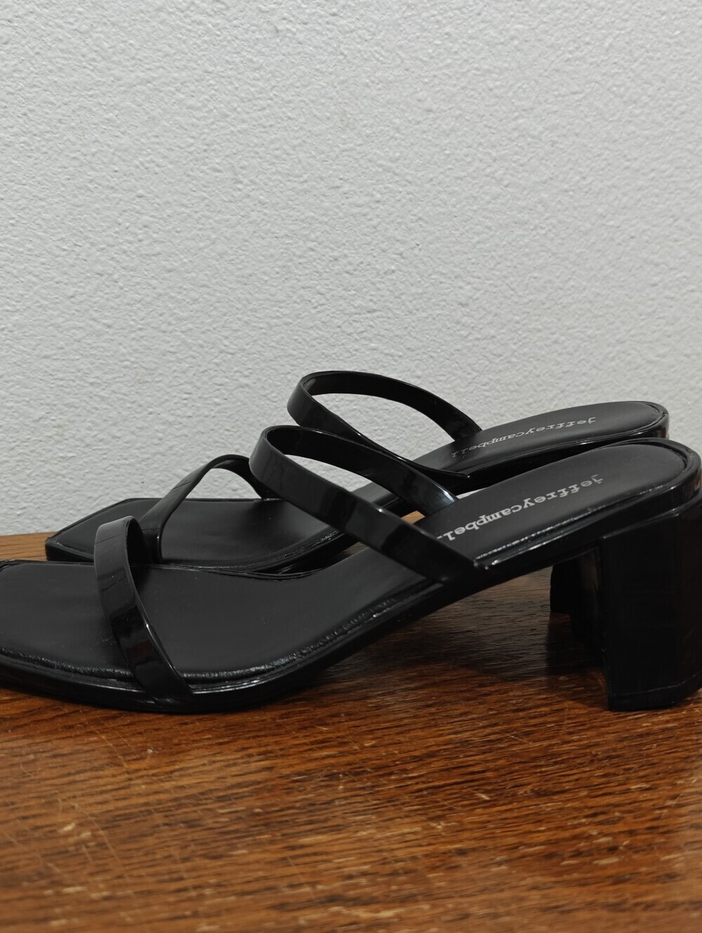 Jeffrey Campbell Block Chunk Heels Size 7 Jamm Black Slides 2 Strappy - Picture 4 of 13